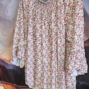 Terra & Sky Red and White Textured Blouse